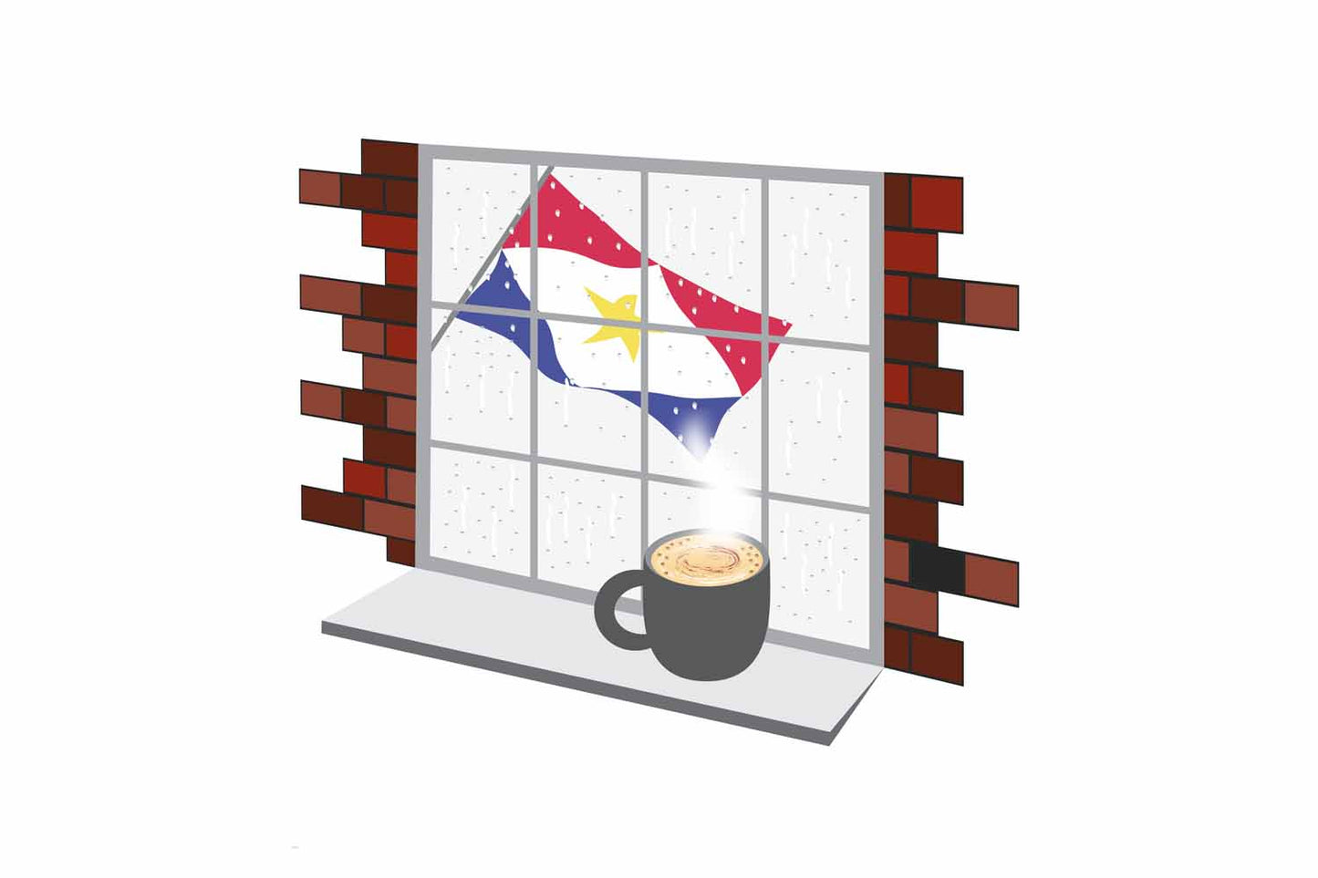 Saba Coffee Rain Window Vector Illustration | Cozy Café Scene