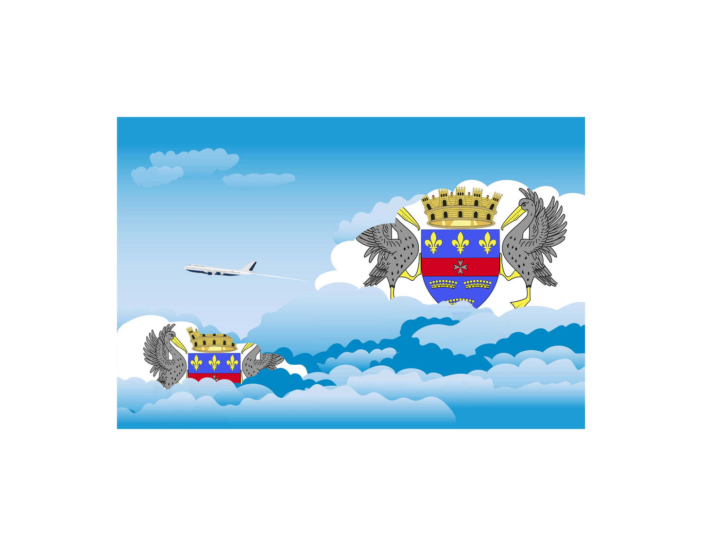 Saint Barthelemy Airplane Day Clouds Vector Illustration | Travel & Aviation Sky Scene