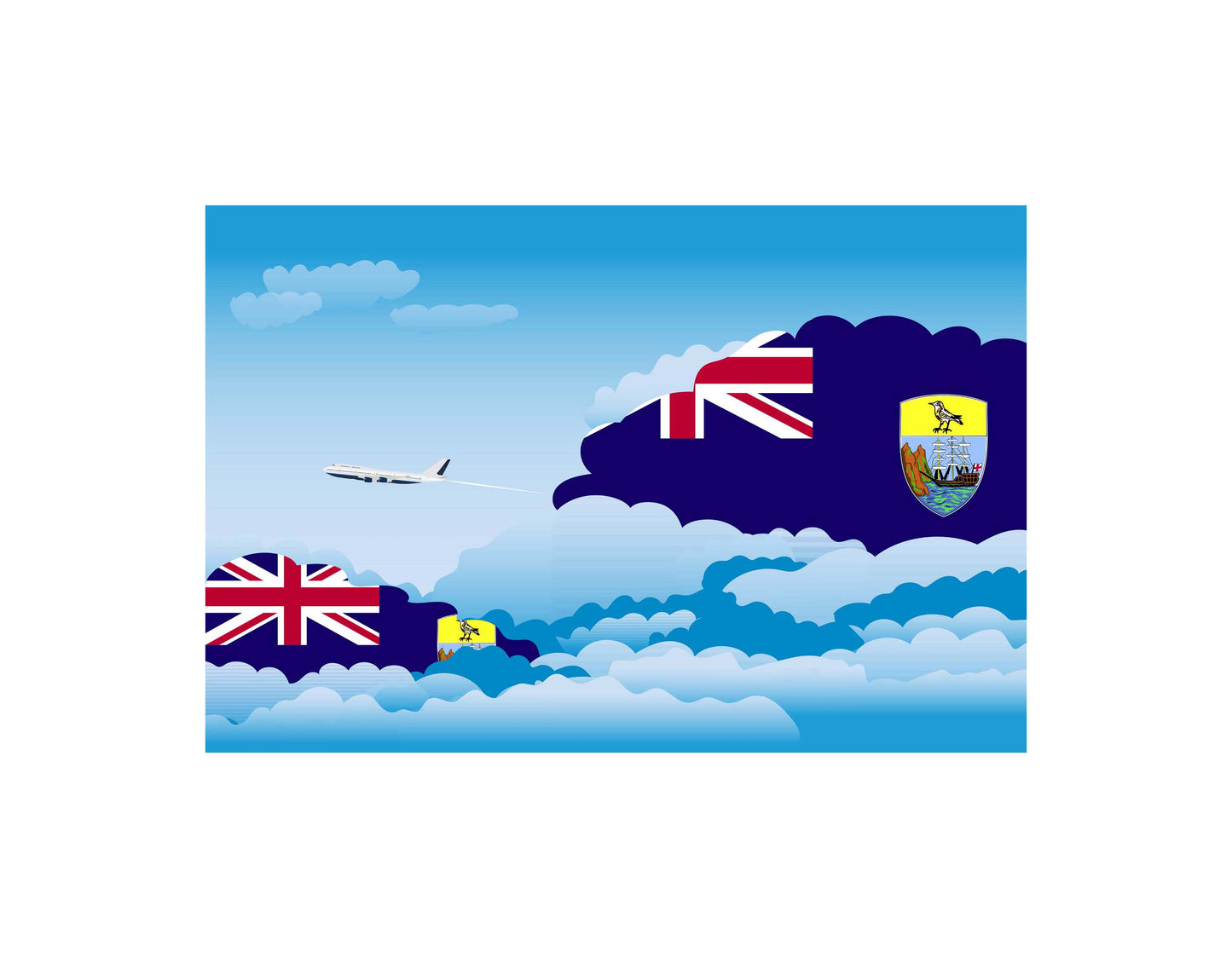 Saint Helena Airplane Day Clouds Vector Illustration | Travel & Aviation Sky Scene