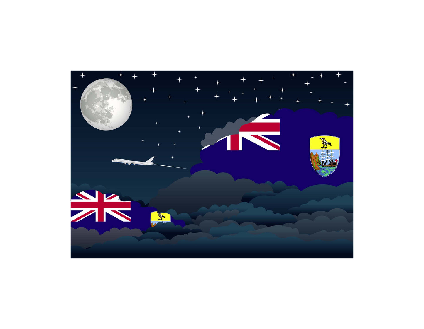 Saint Helena Airplane Night Clouds Vector Illustrations | Aviation Night Sky Collection