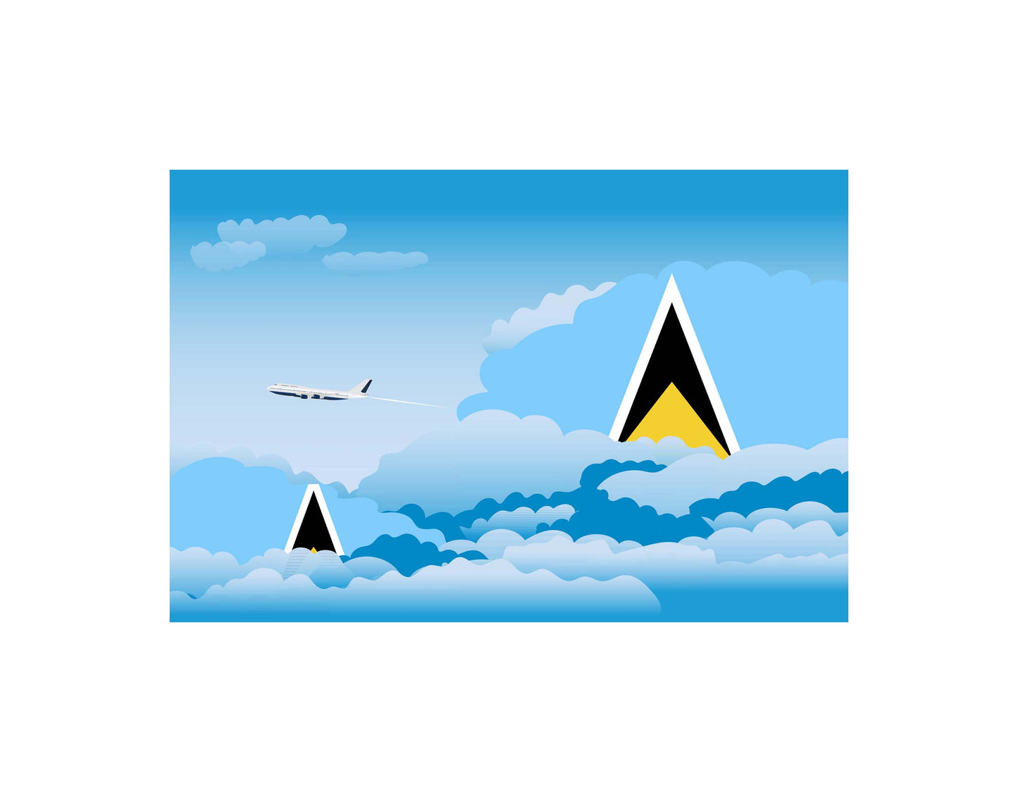 Saint Lucia Airplane Day Clouds Vector Illustration | Travel & Aviation Sky Scene