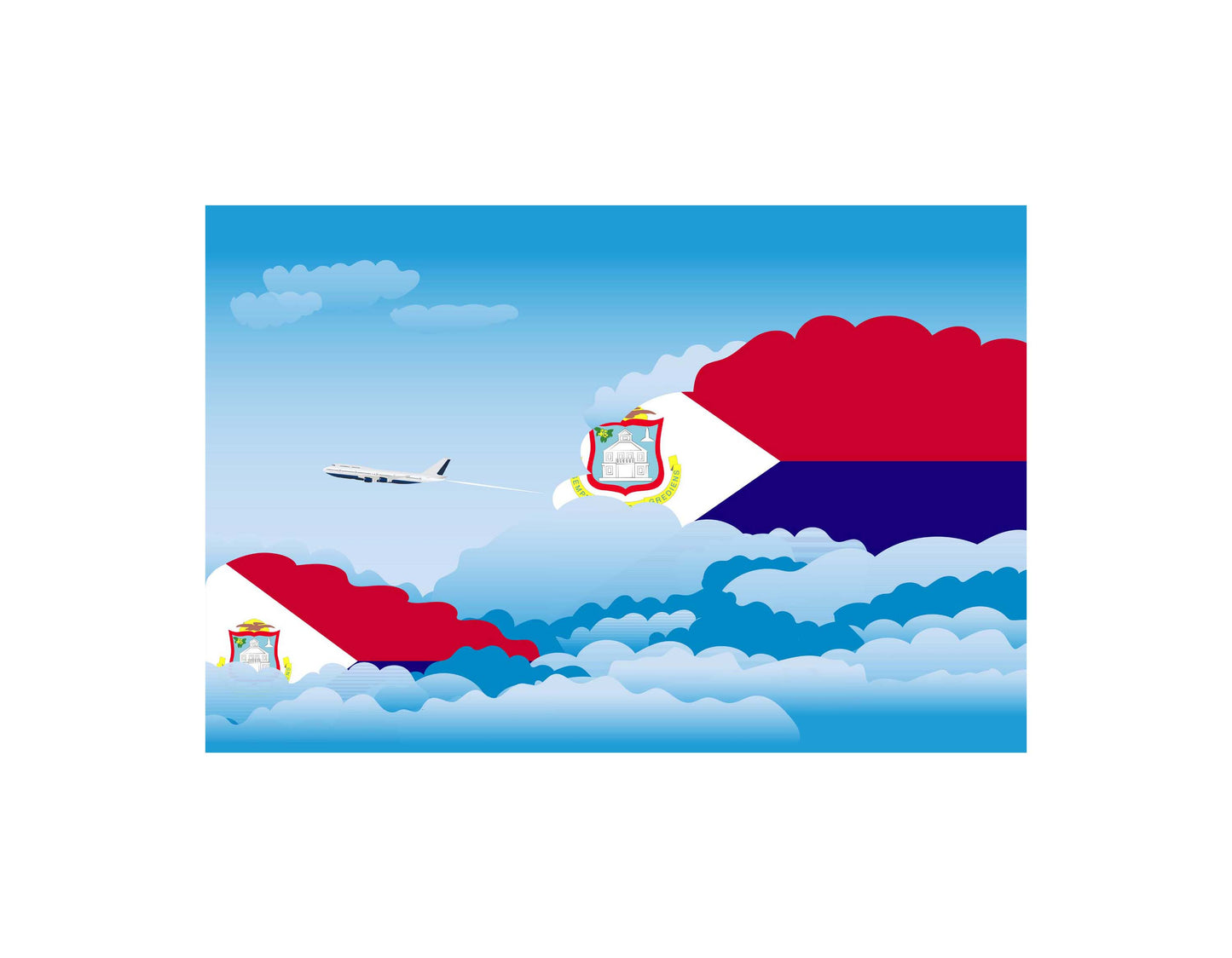 Saint Martin Airplane Day Clouds Vector Illustration | Travel & Aviation Sky Scene