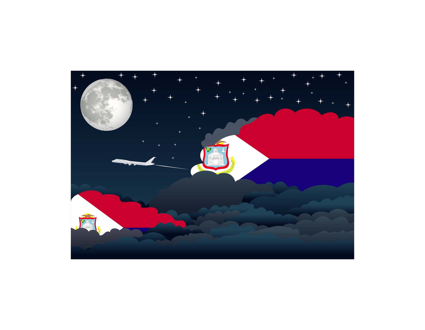 Saint Martin Airplane Night Clouds Vector Illustrations | Aviation Night Sky Collection
