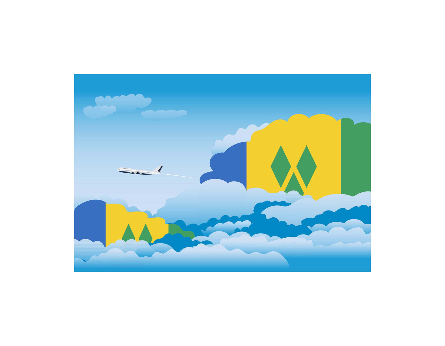 Saint Vincent and the Grenadines Airplane Day Clouds Vector Illustration | Travel & Aviation Sky Scene