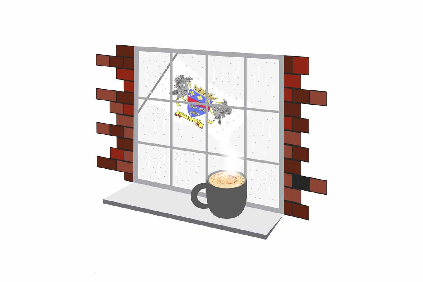 Saint Barthelemy Coffee Rain Window Vector Illustration | Cozy Café Scene