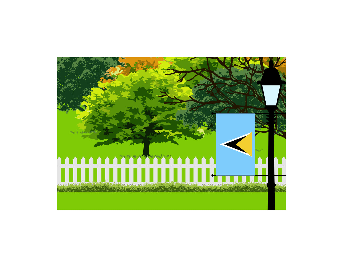 Saint Lucia Home Town Trees Landscape Moon Night Vector Illustrations