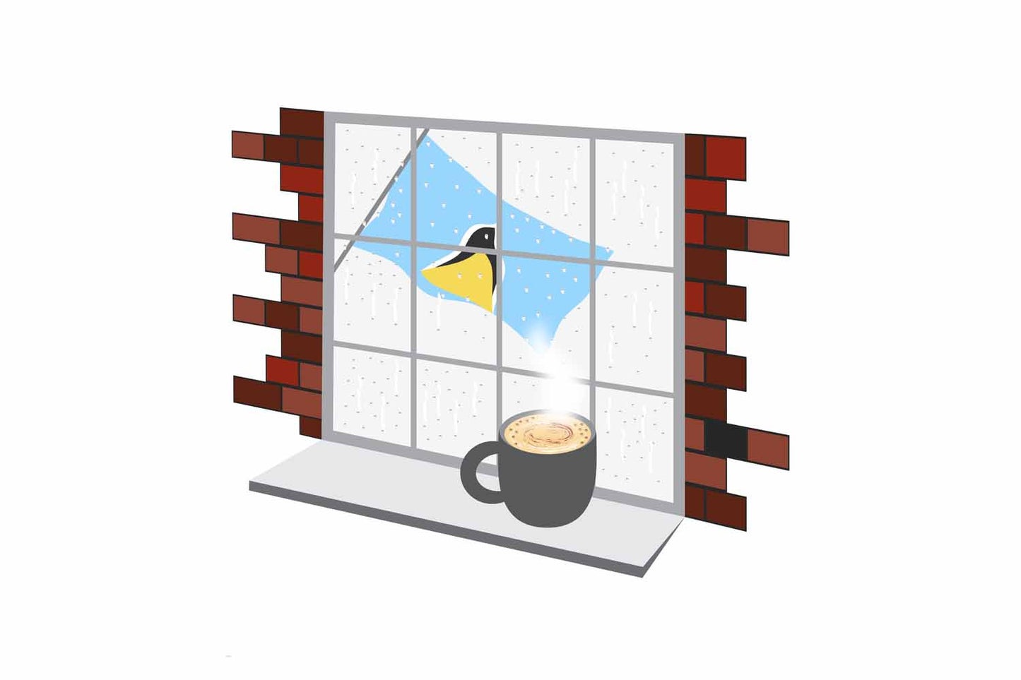 Saint Lucia Coffee Rain Window Vector Illustration | Cozy Café Scene
