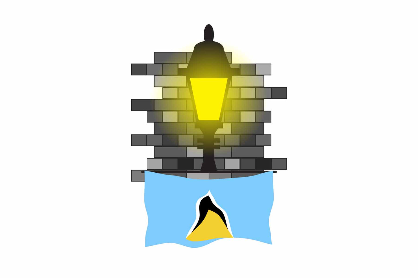 Saint Lucia World Street Lamp Bricks Dark Night Vector Illustrations | Moonlit Urban Landscape Collection