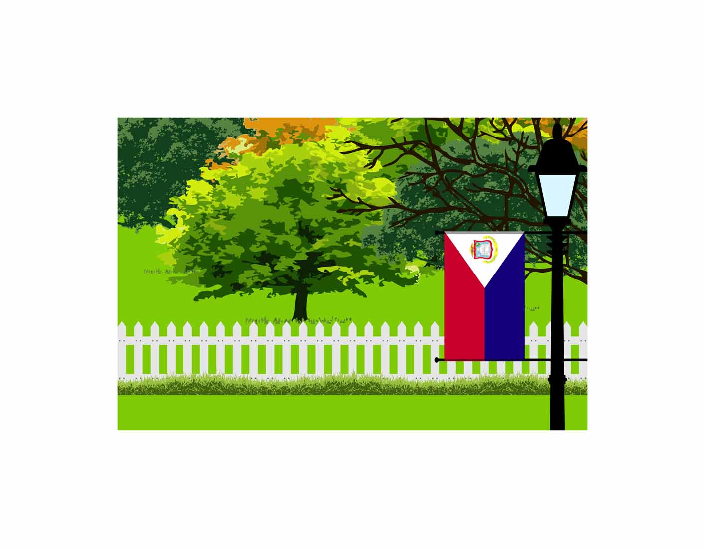Saint Martin Home Town Trees Landscape Moon Night Vector Illustrations