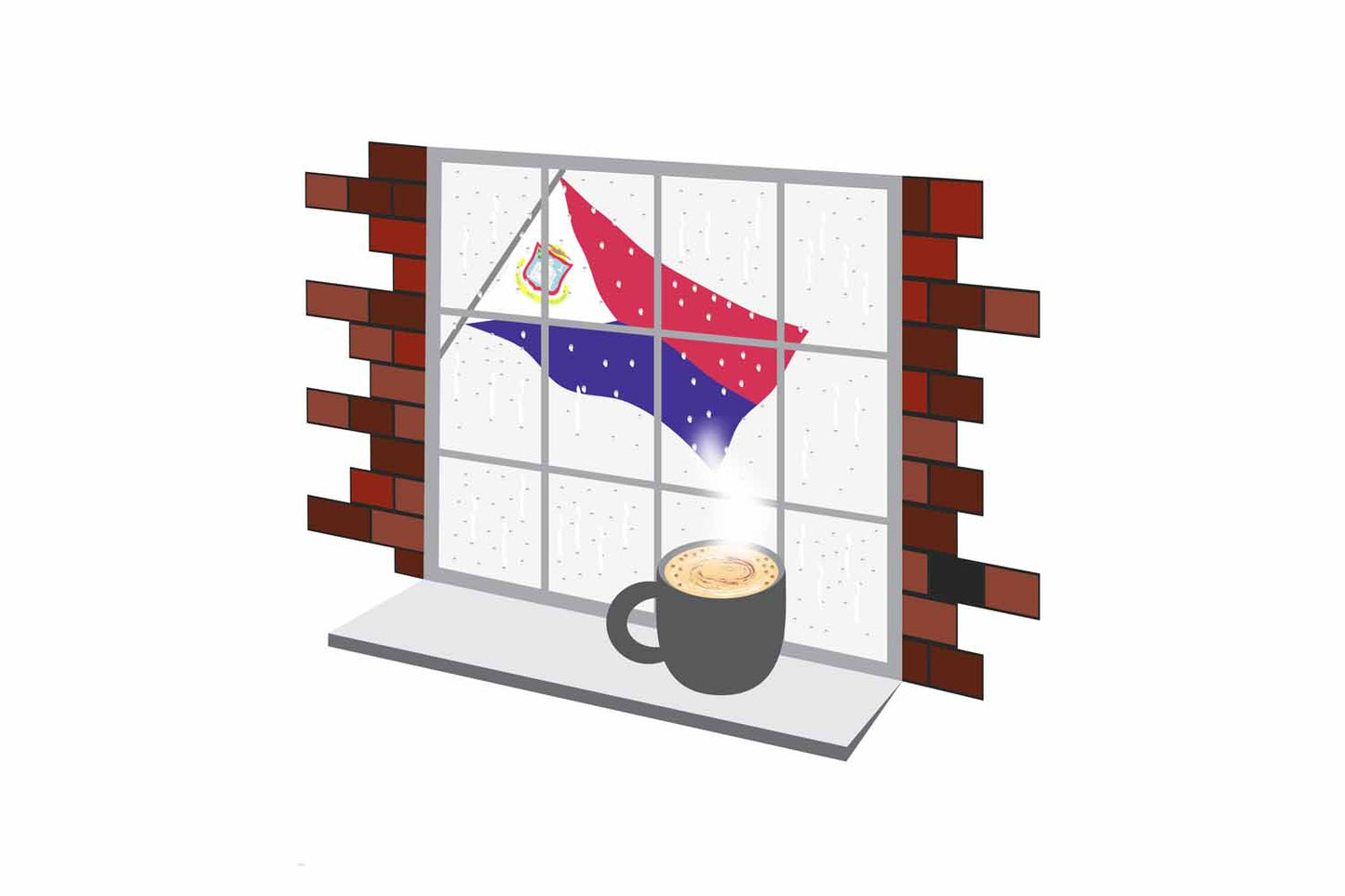 Saint Martin Coffee Rain Window Vector Illustration | Cozy Café Scene