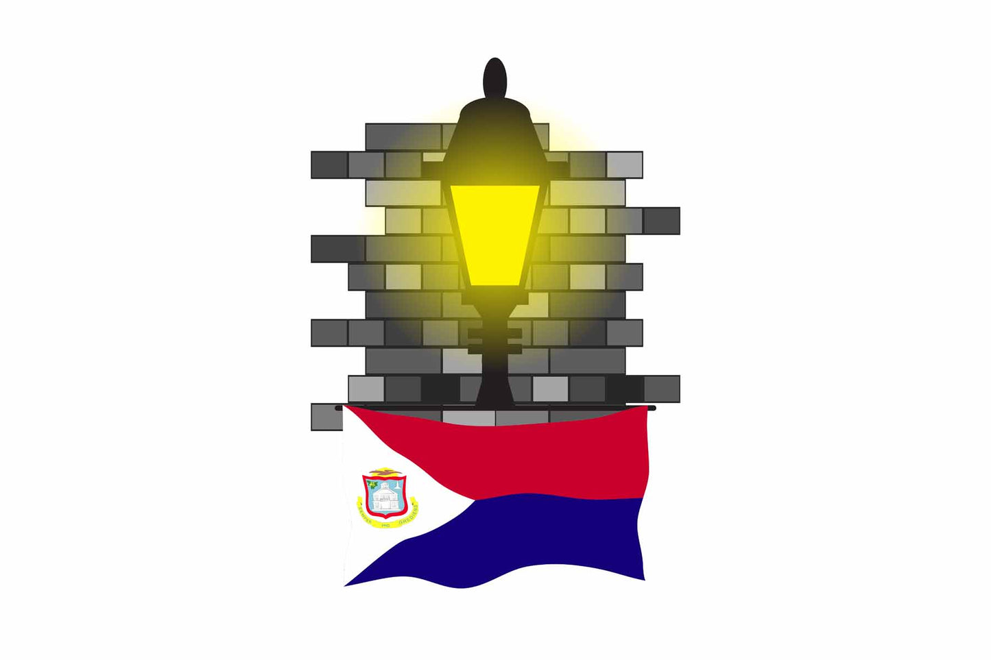 Saint Martin Flag Street Lamp Bricks Vector Illustration