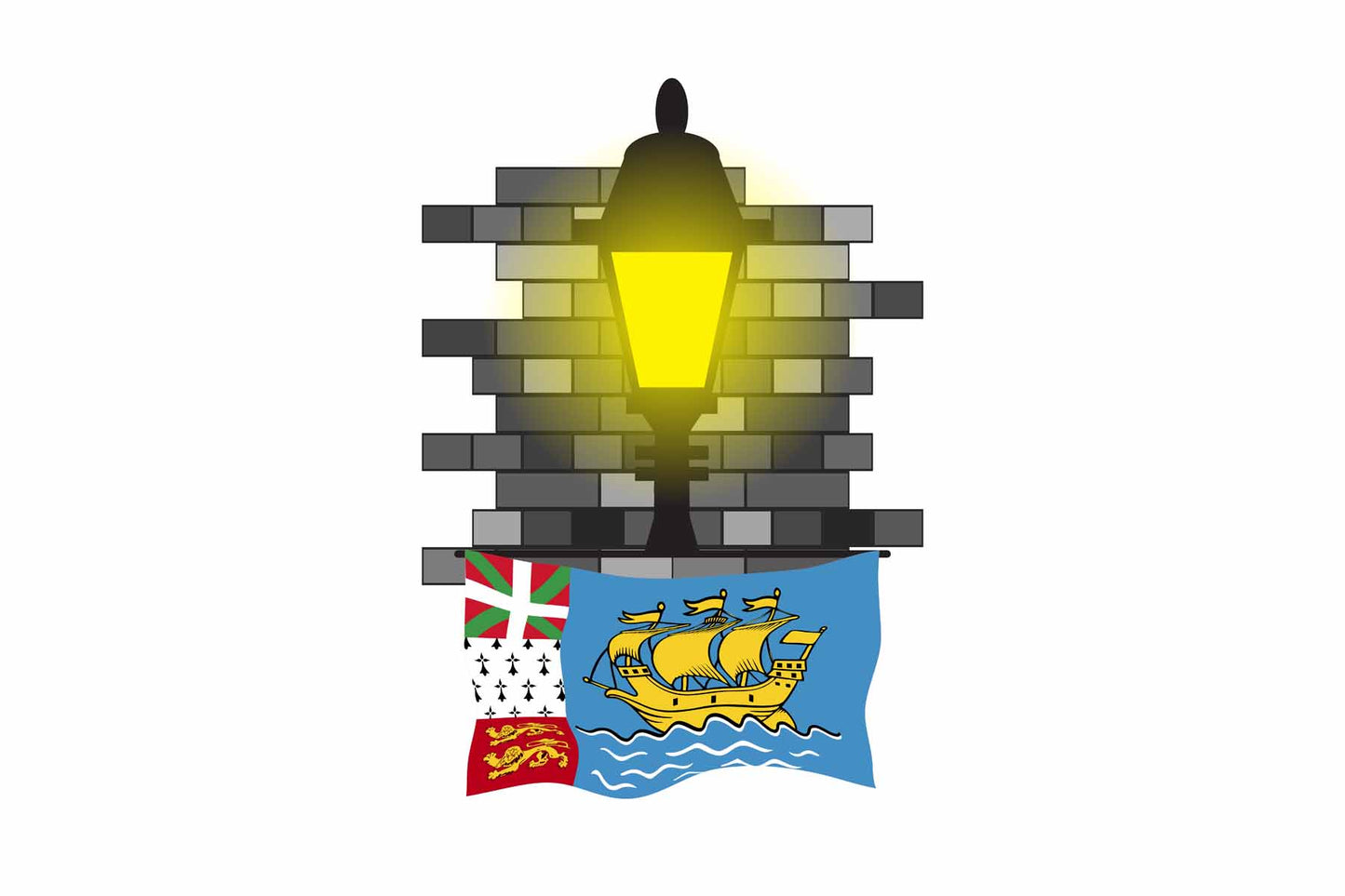 Saint Pierre and Miquelon World Street Lamp Bricks Dark Night Vector Illustrations | Moonlit Urban Landscape Collection