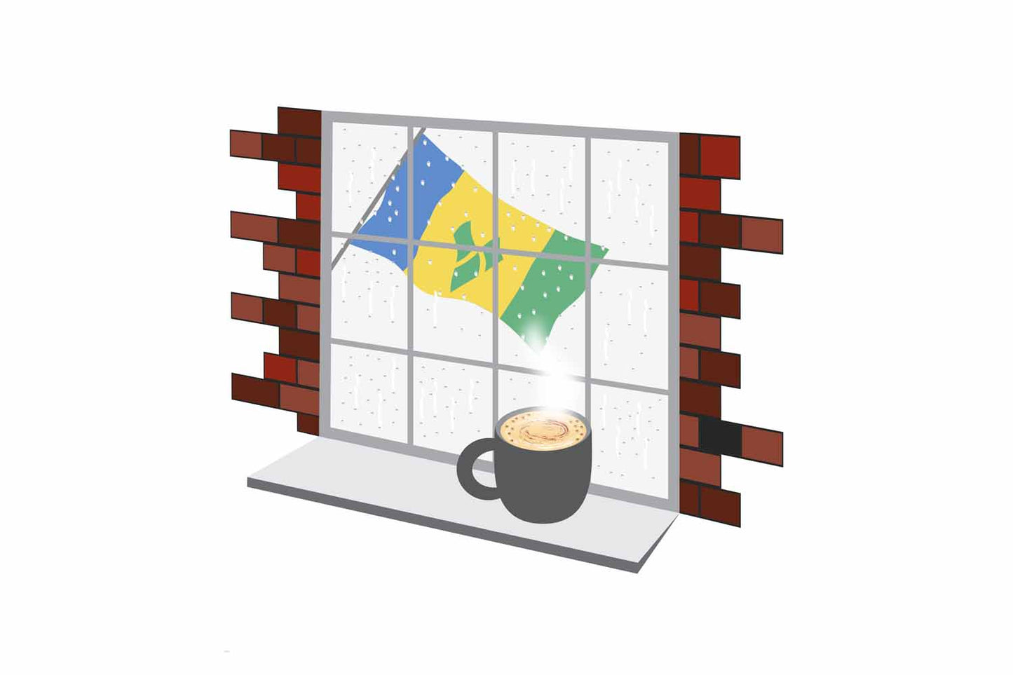 Saint Vincent and the Grenadines Coffee Rain Window Vector Illustration | Cozy Café Scene
