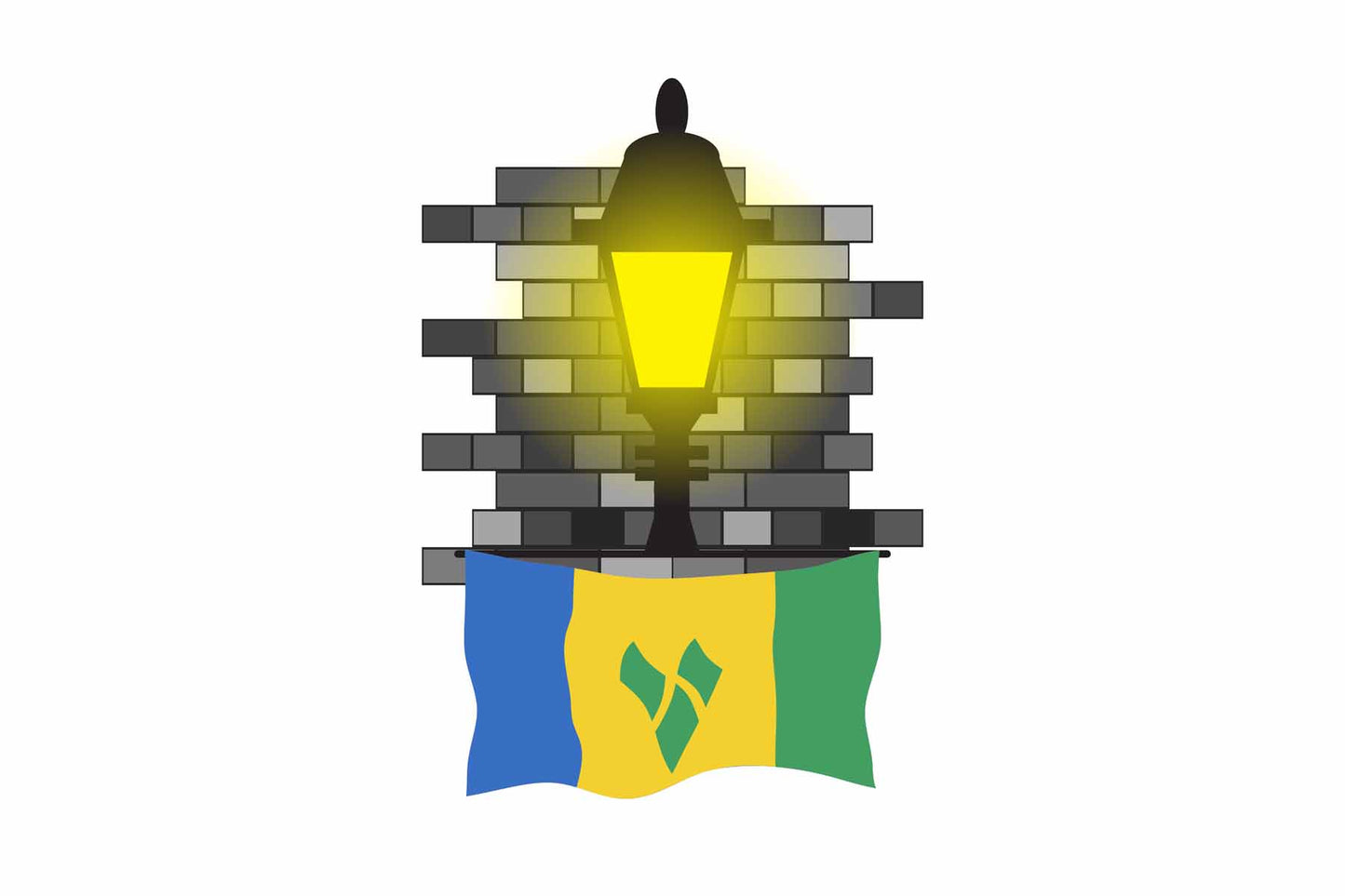 Saint Vincent and the Grenadines World Street Lamp Bricks Dark Night Vector Illustrations | Moonlit Urban Landscape Collection