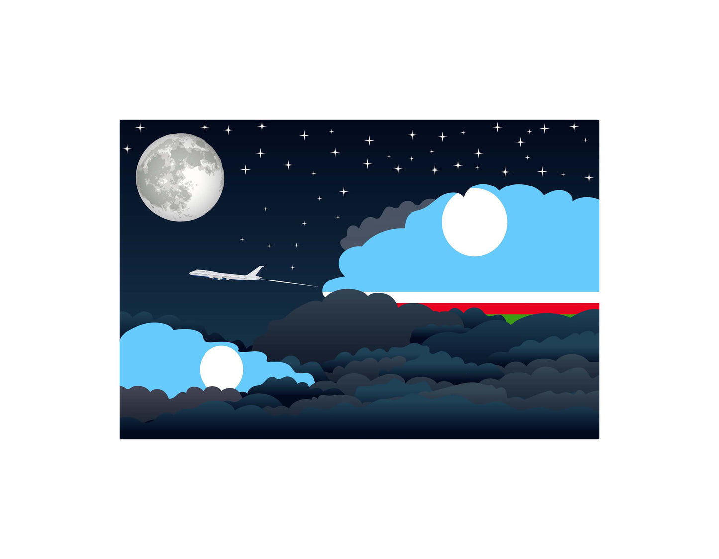 Sakha Republic Airplane Night Clouds Vector Illustrations | Aviation Night Sky Collection