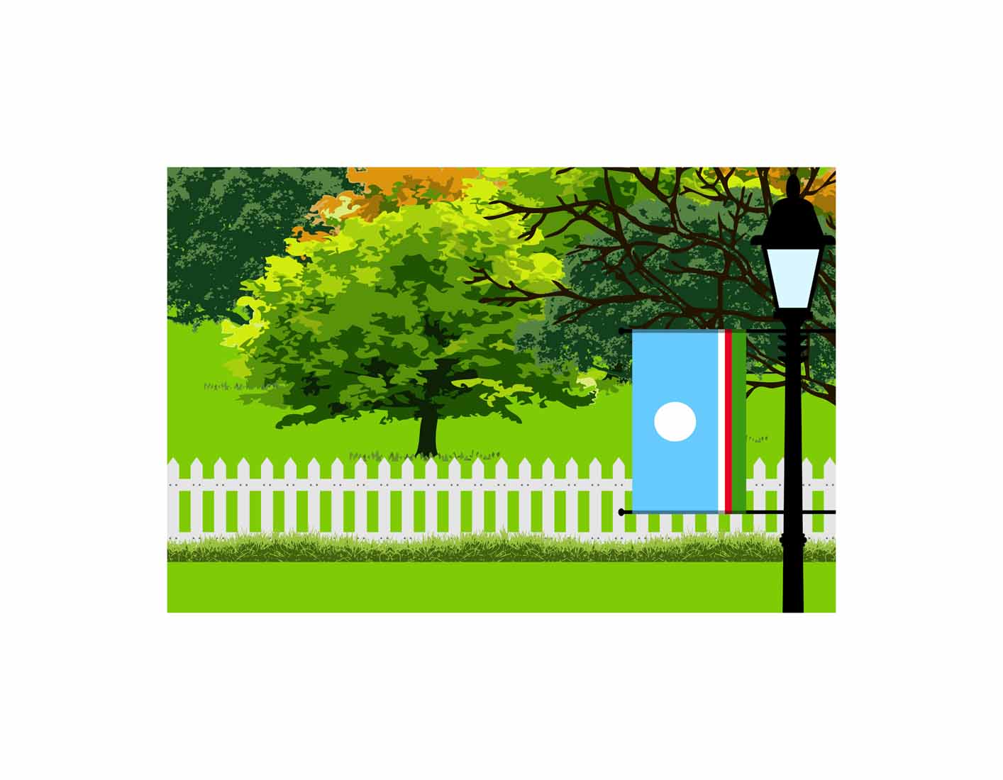 Sakha Republic Home Town Trees Landscape Moon Night Vector Illustrations