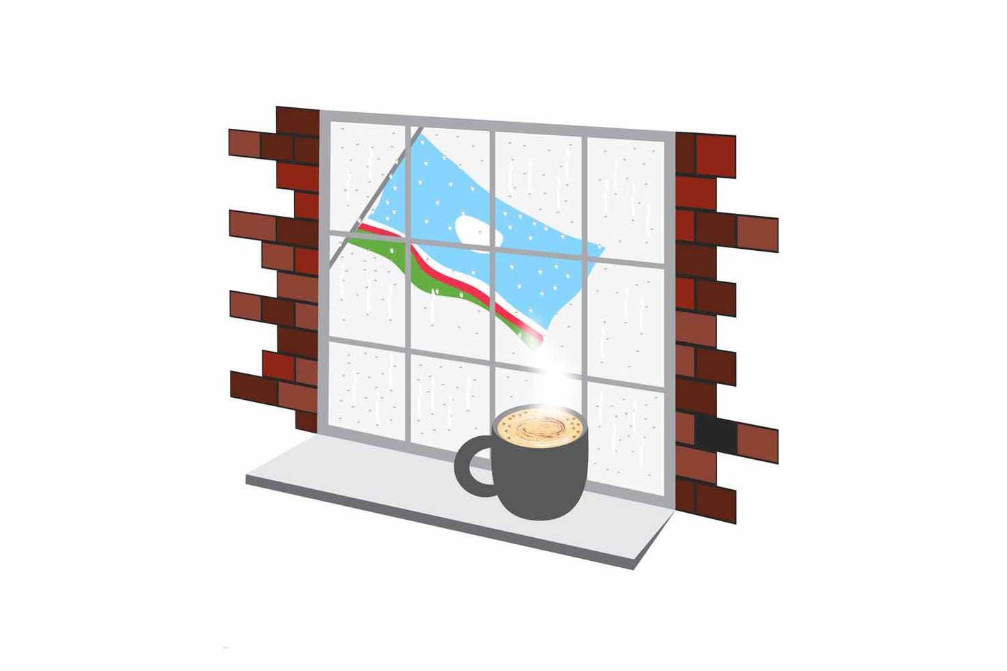 Sakha Republic Coffee Rain Window Vector Illustration | Cozy Café Scene