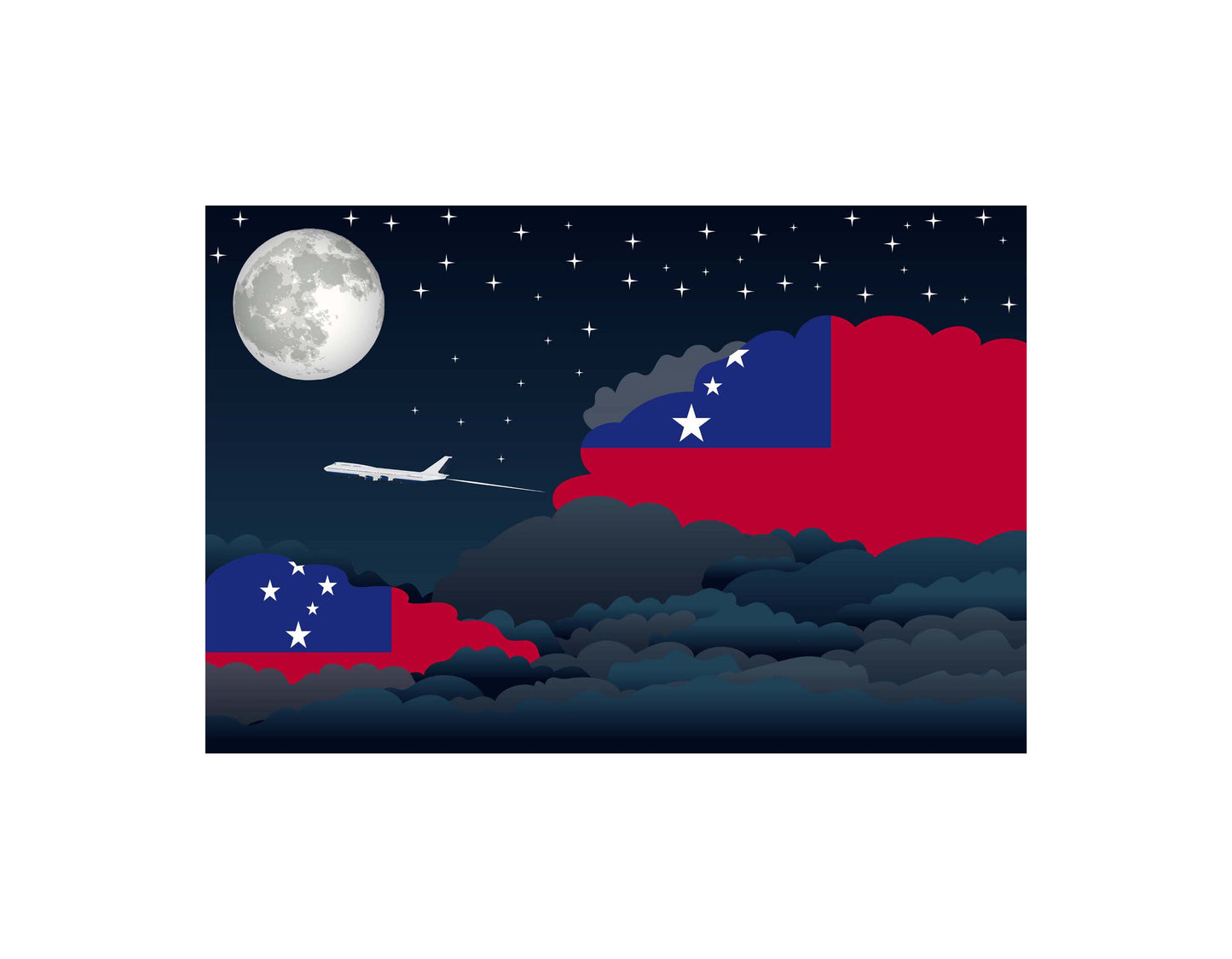 Samoa Airplane Night Clouds Vector Illustrations | Aviation Night Sky Collection