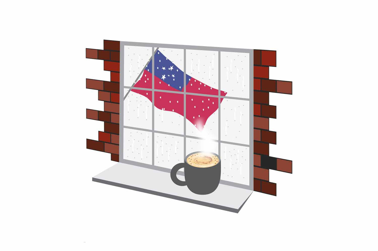 Samoa Coffee Rain Window Vector Illustration | Cozy Café Scene