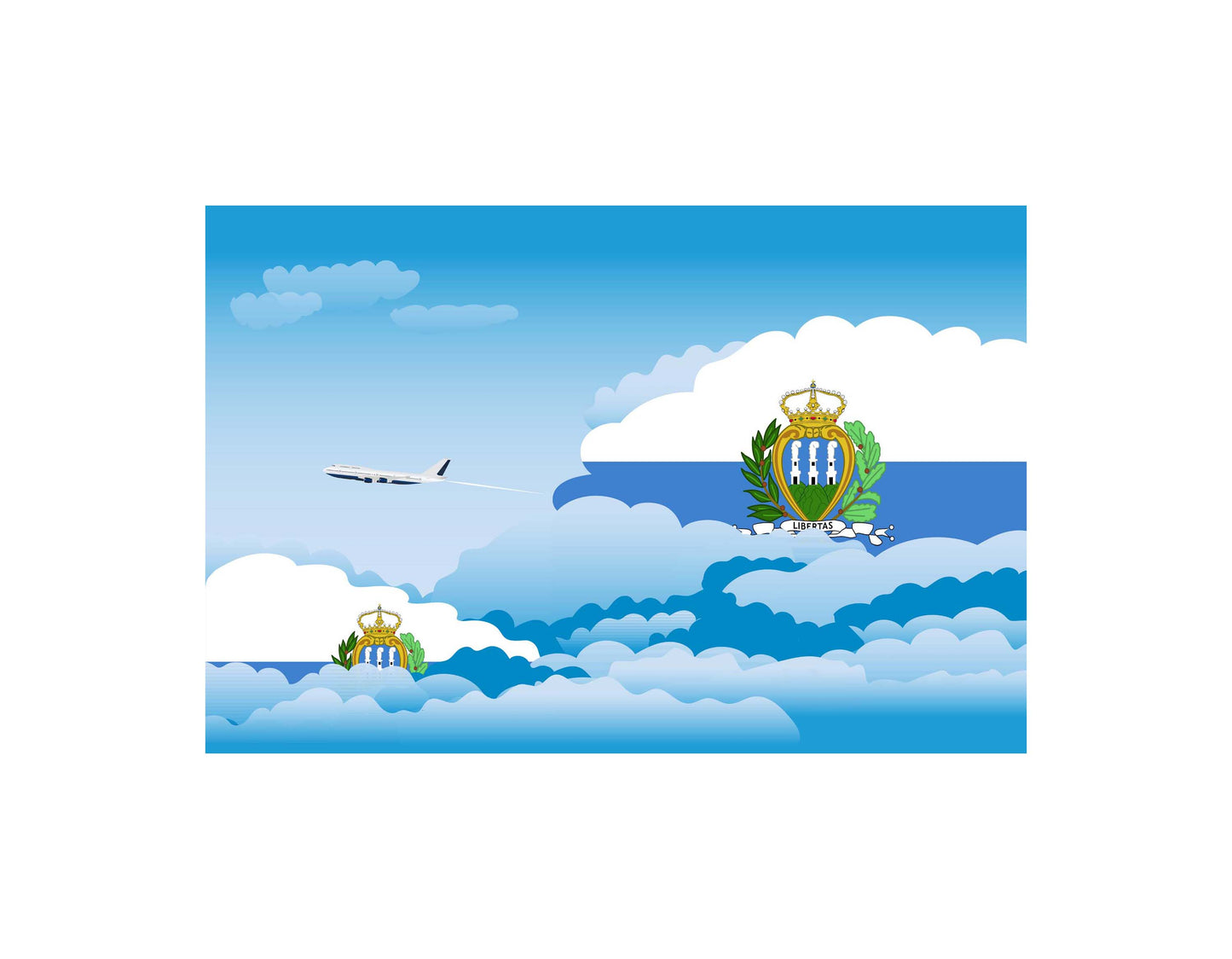 San Marino Airplane Day Clouds Vector Illustration | Travel & Aviation Sky Scene