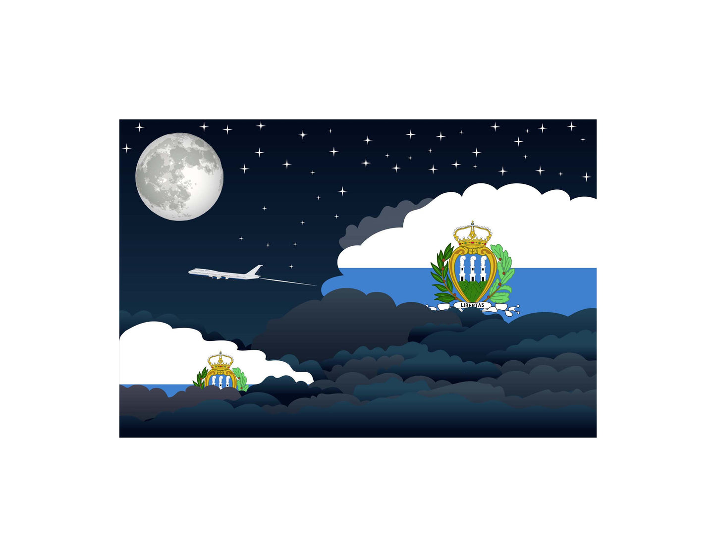 San Marino Airplane Night Clouds Vector Illustrations | Aviation Night Sky Collection