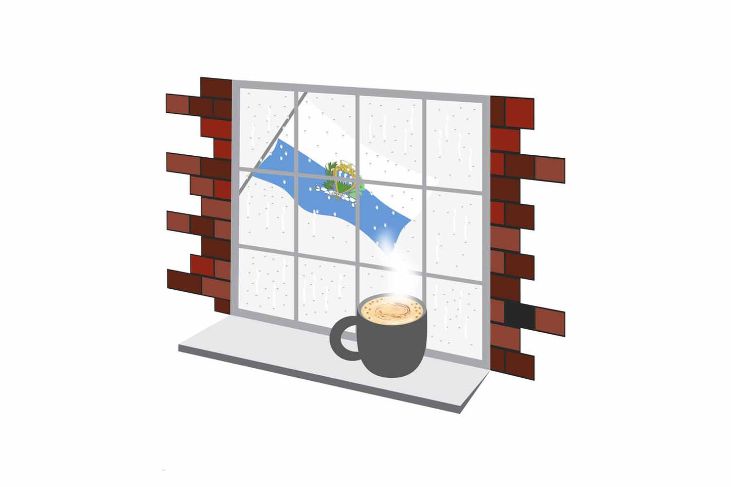 San Marino Coffee Rain Window Vector Illustration | Cozy Café Scene