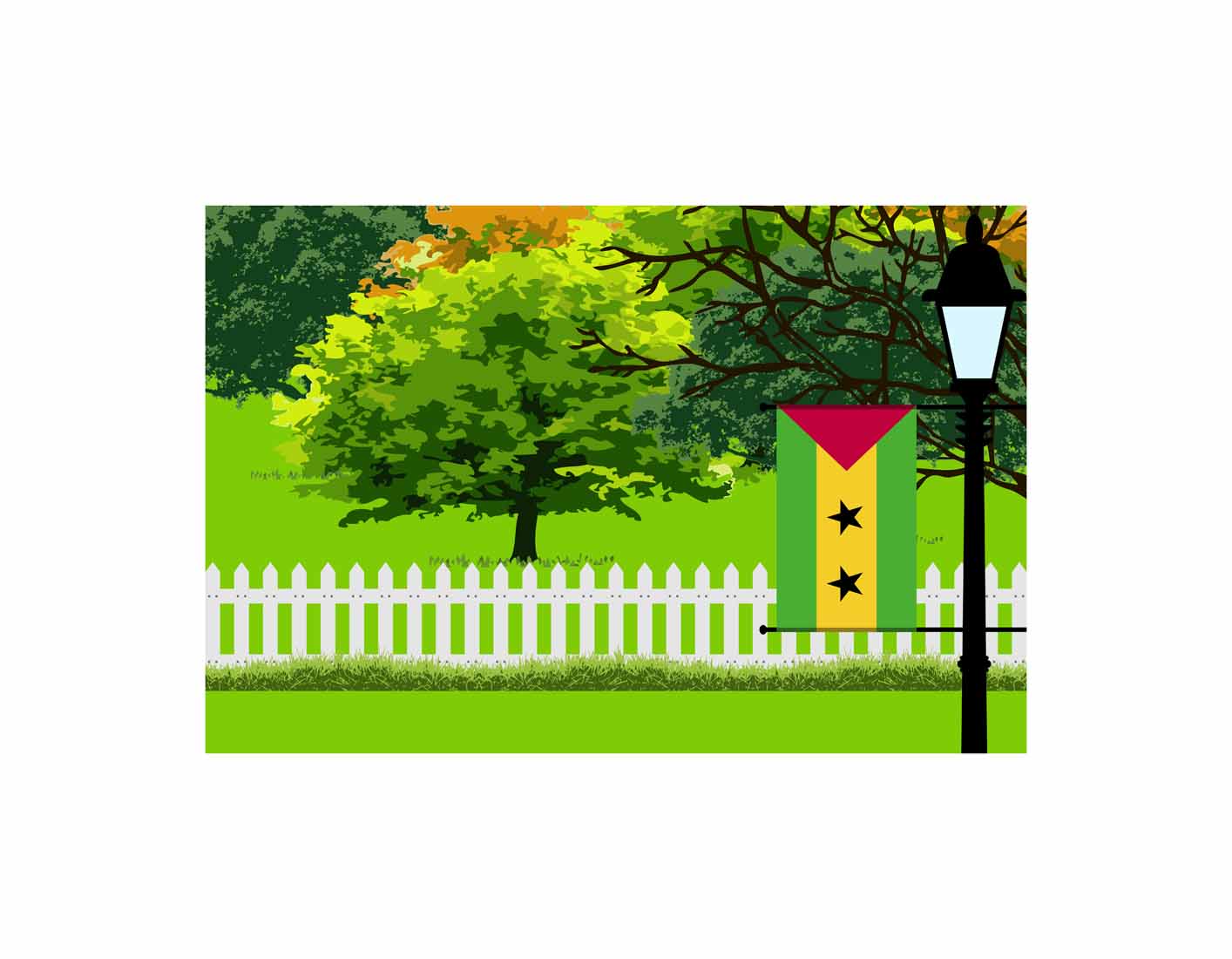 Sao Tome and Principe Home Town Trees Landscape Moon Night Vector Illustrations