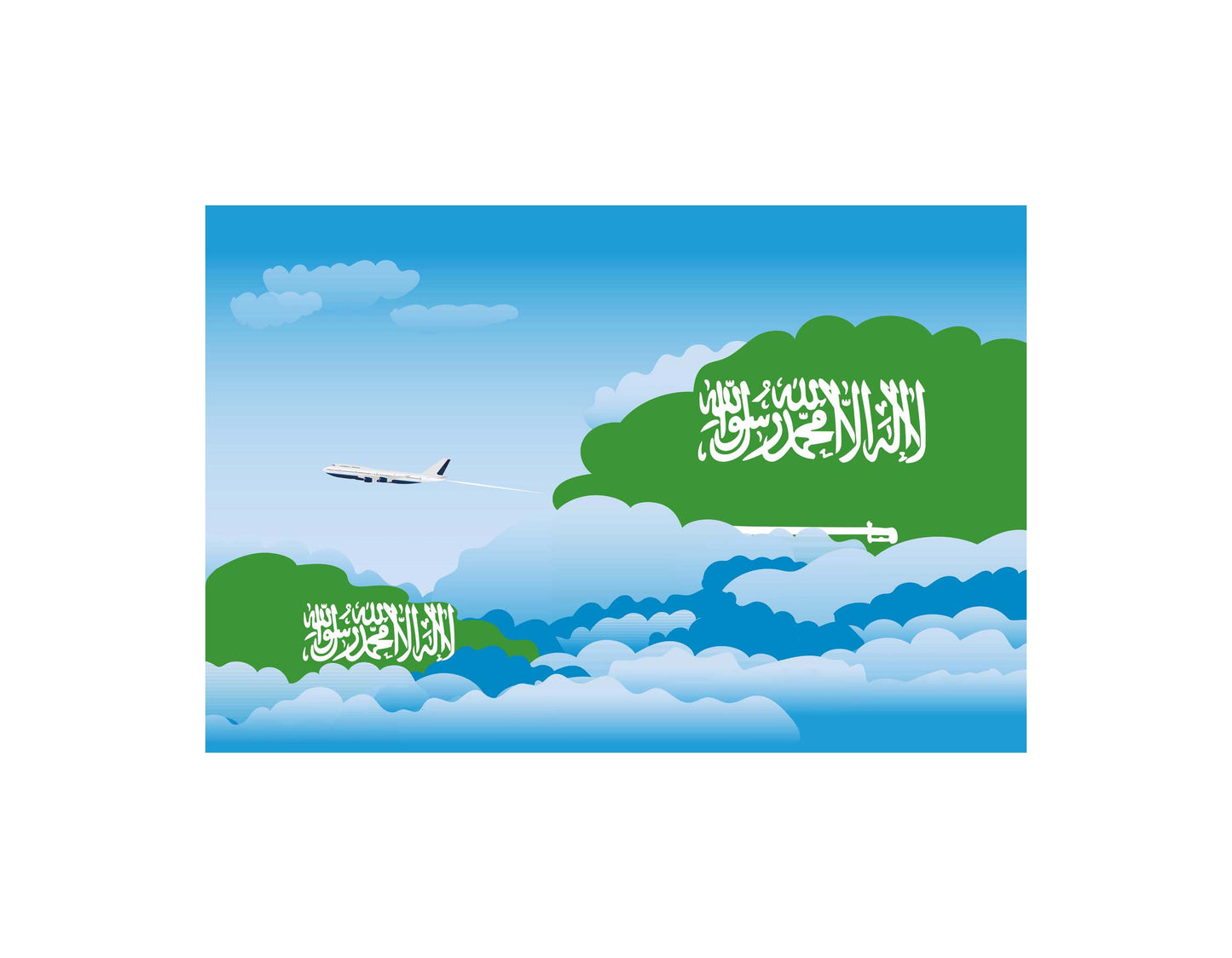 Saudi Arabia Airplane Day Clouds Vector Illustration | Travel & Aviation Sky Scene