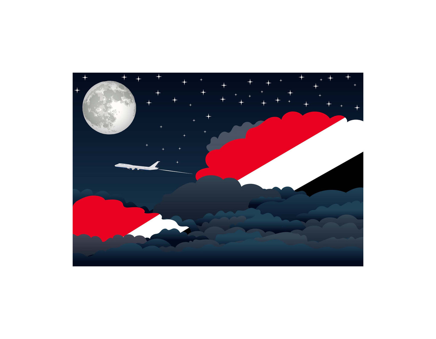 Sealand Principality of Airplane Night Clouds Vector Illustrations | Aviation Night Sky Collection