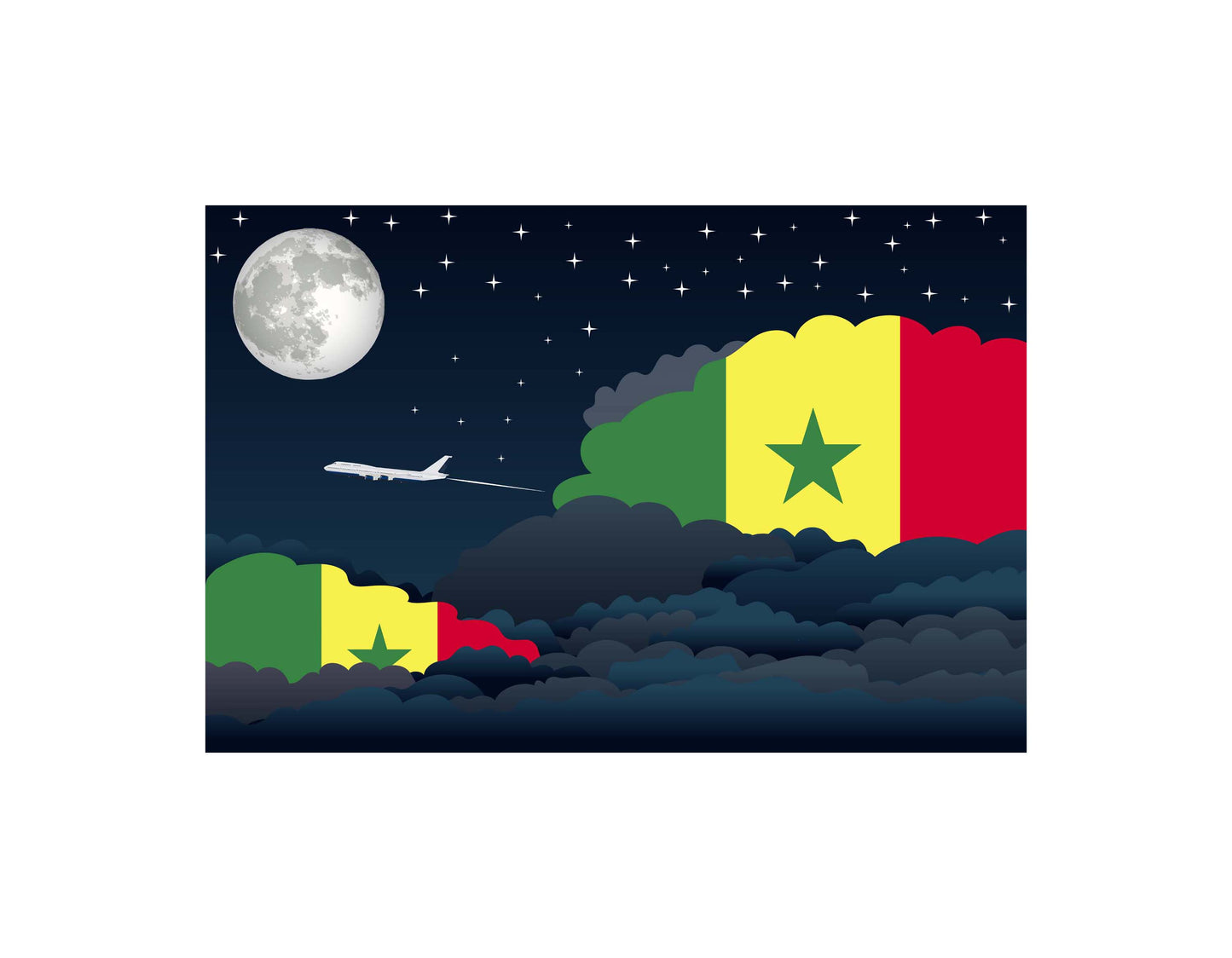 Senegal Airplane Night Clouds Vector Illustrations | Aviation Night Sky Collection
