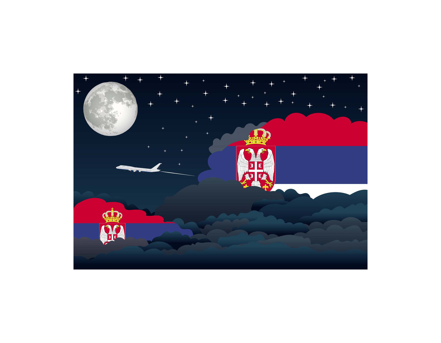 Serbia Airplane Night Clouds Vector Illustrations | Aviation Night Sky Collection