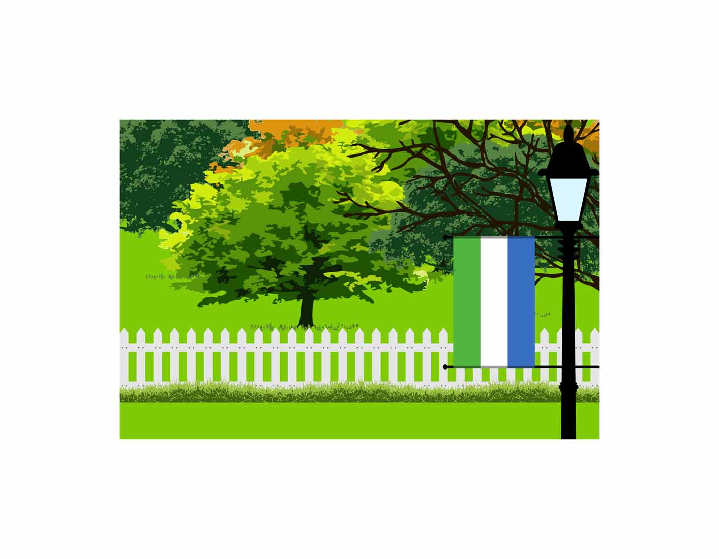 Sierra Leone Trees Street Lamp Vector Illustration