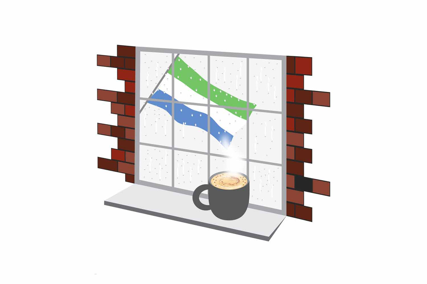 Sierra Leone Coffee Rain Window Vector Illustration | Cozy Café Scene