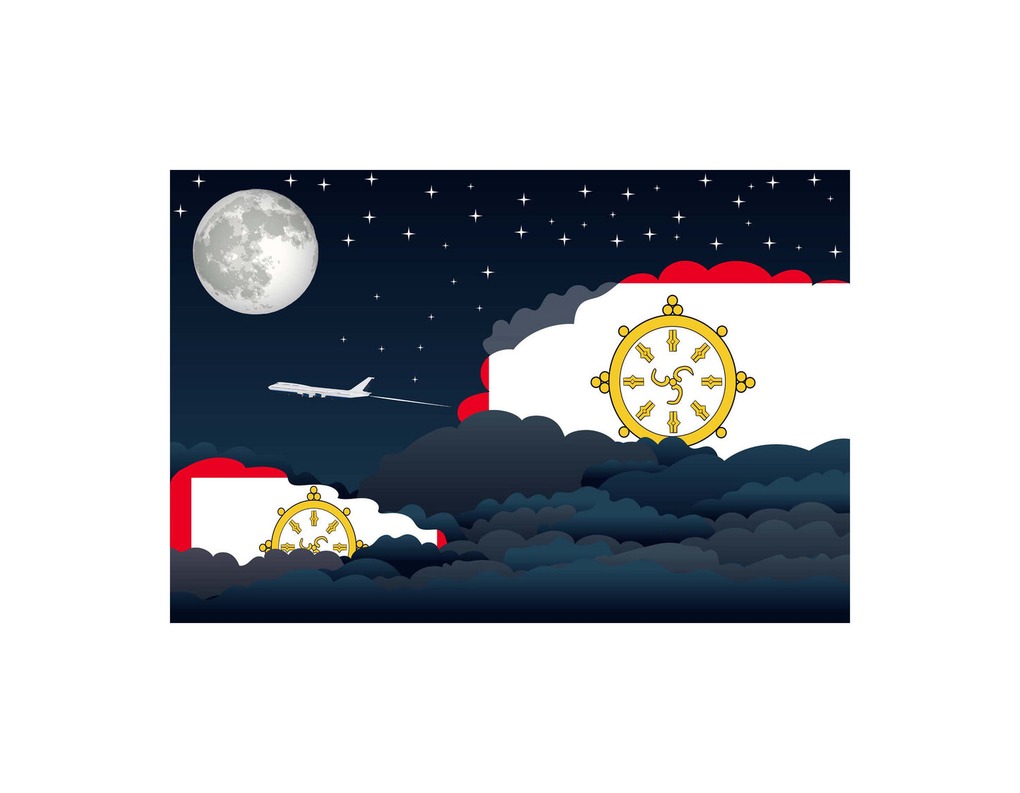 Sikkim Airplane Night Clouds Vector Illustrations | Aviation Night Sky Collection