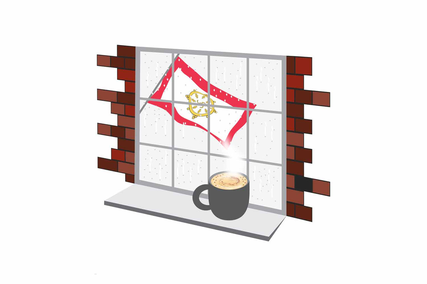 Sikkim Coffee Rain Window Vector Illustration | Cozy Café Scene