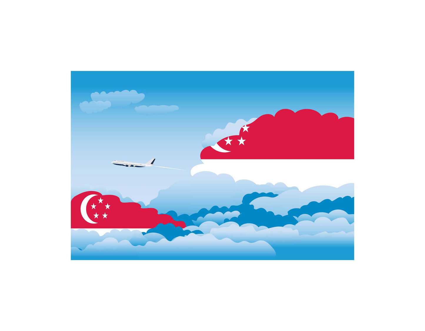 Singapore Flag Day Clouds Aeroplane Airport Flying Vector Illustration