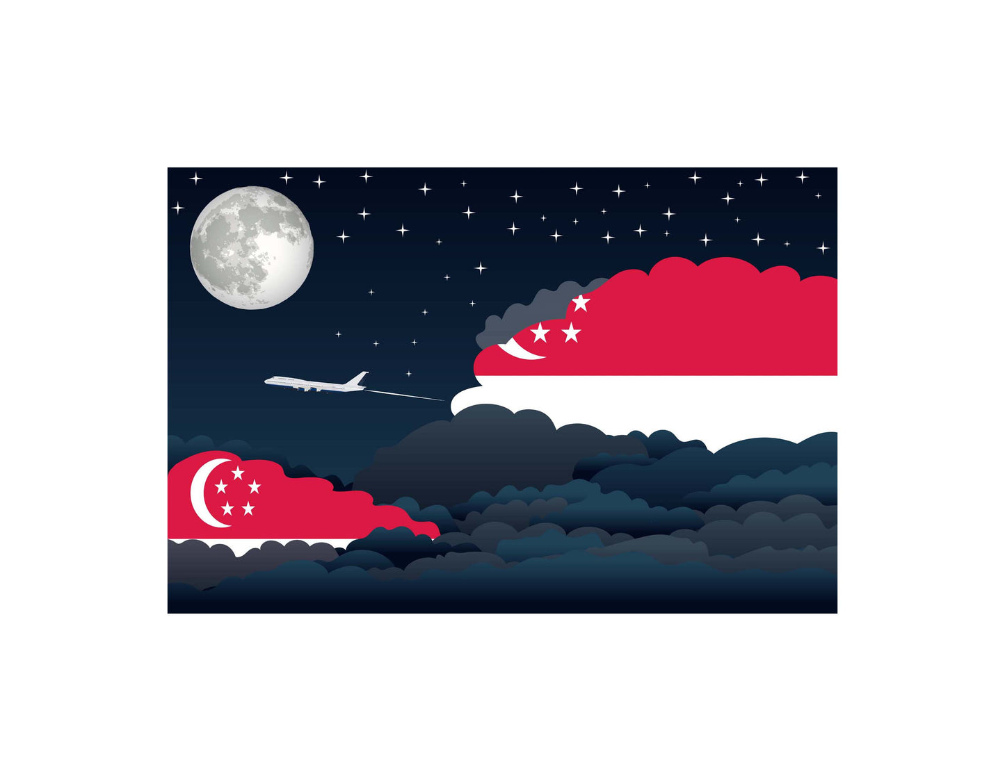 Singapore Airplane Night Clouds Vector Illustrations | Aviation Night Sky Collection