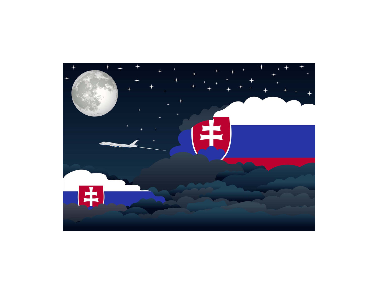 Slovakia Airplane Night Clouds Vector Illustrations | Aviation Night Sky Collection