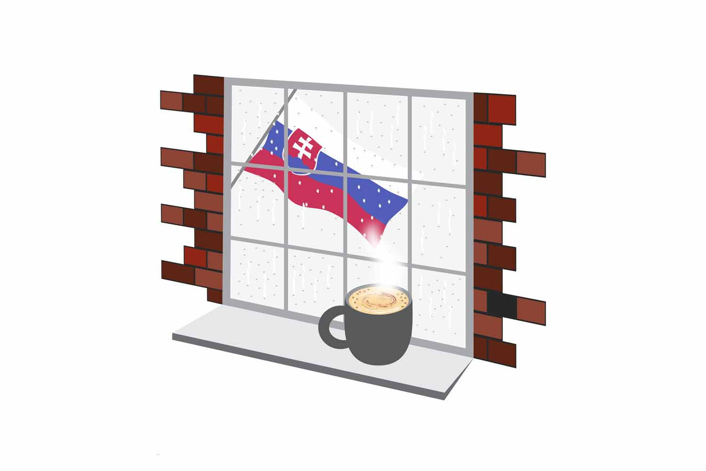 Slovakia Coffee Rain Window Vector Illustration | Cozy Café Scene
