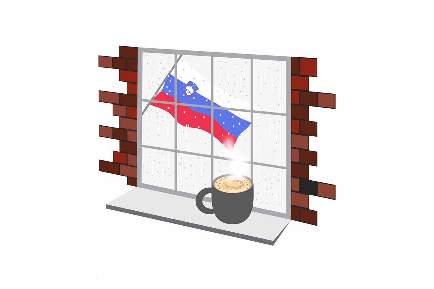 Slovenia Coffee Rain Window Vector Illustration | Cozy Café Scene