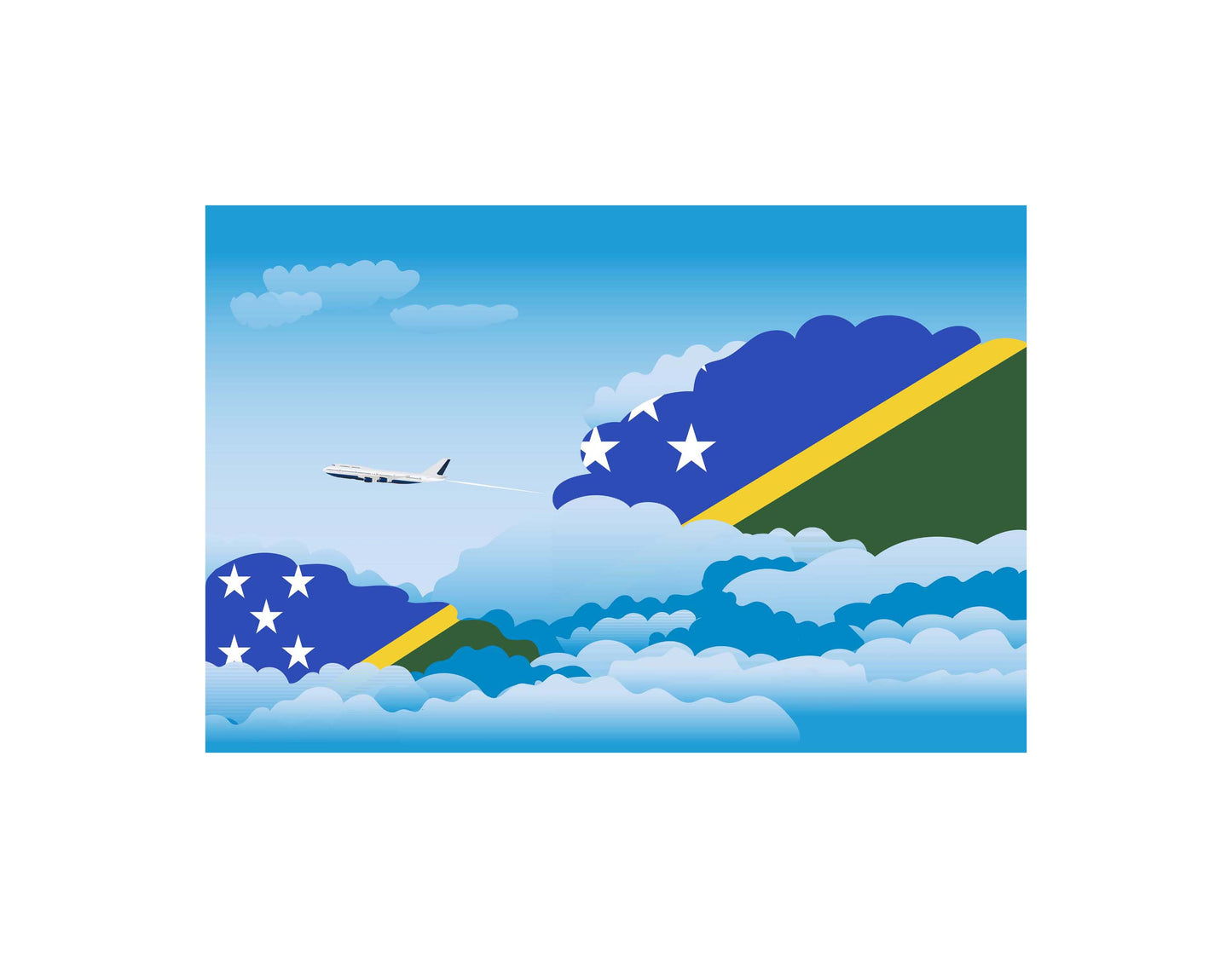Solomon Islands Airplane Day Clouds Vector Illustration | Travel & Aviation Sky Scene