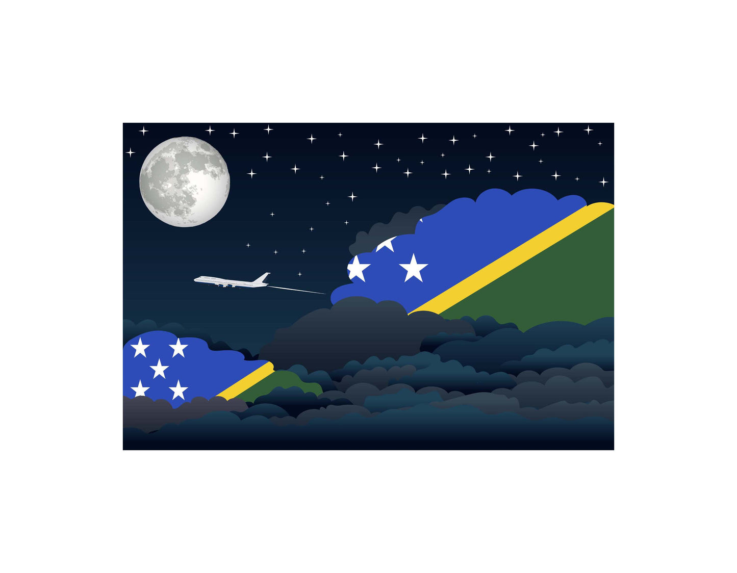 Solomon Islands Airplane Night Clouds Vector Illustrations | Aviation Night Sky Collection