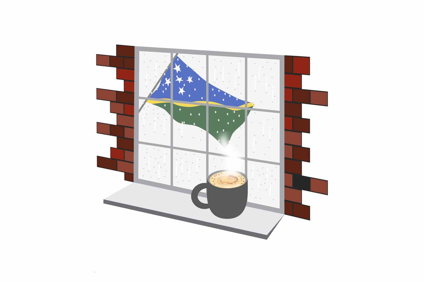Solomon Islands Coffee Rain Window Vector Illustration | Cozy Café Scene