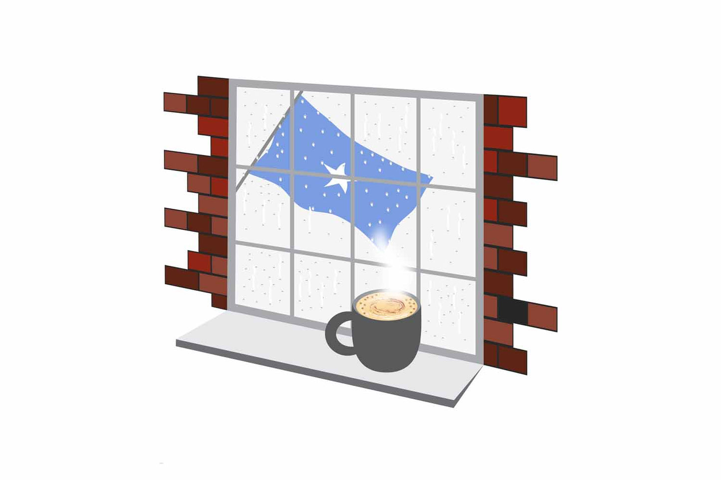 Somalia Coffee Rain Window Vector Illustration | Cozy Café Scene