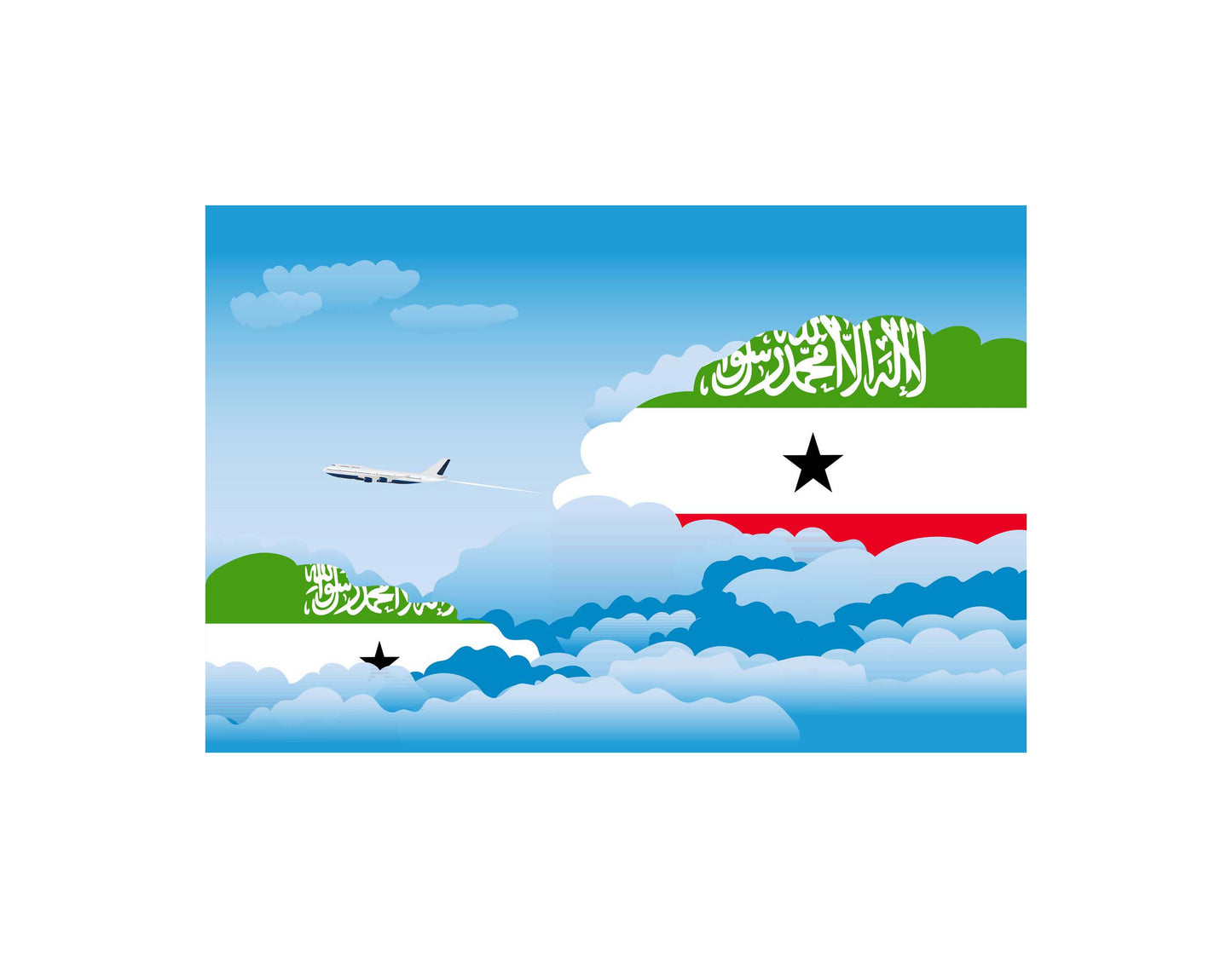 Somaliland Airplane Day Clouds Vector Illustration | Travel & Aviation Sky Scene