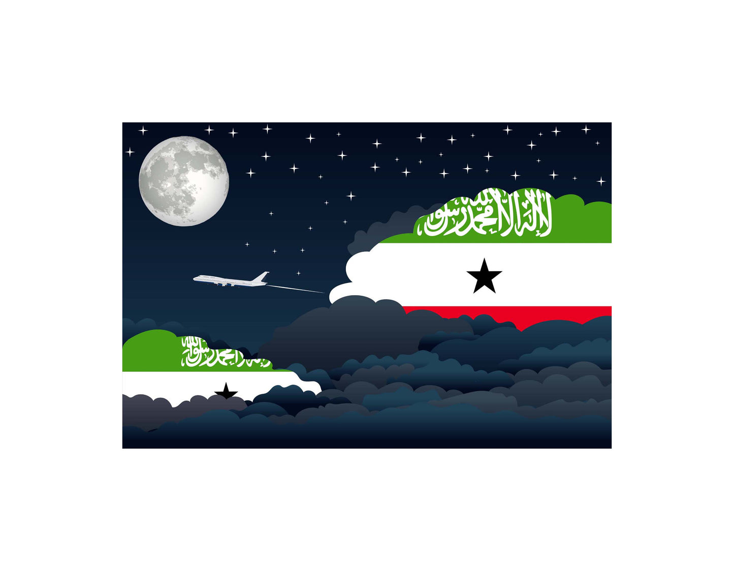 Somaliland Airplane Night Clouds Vector Illustrations | Aviation Night Sky Collection
