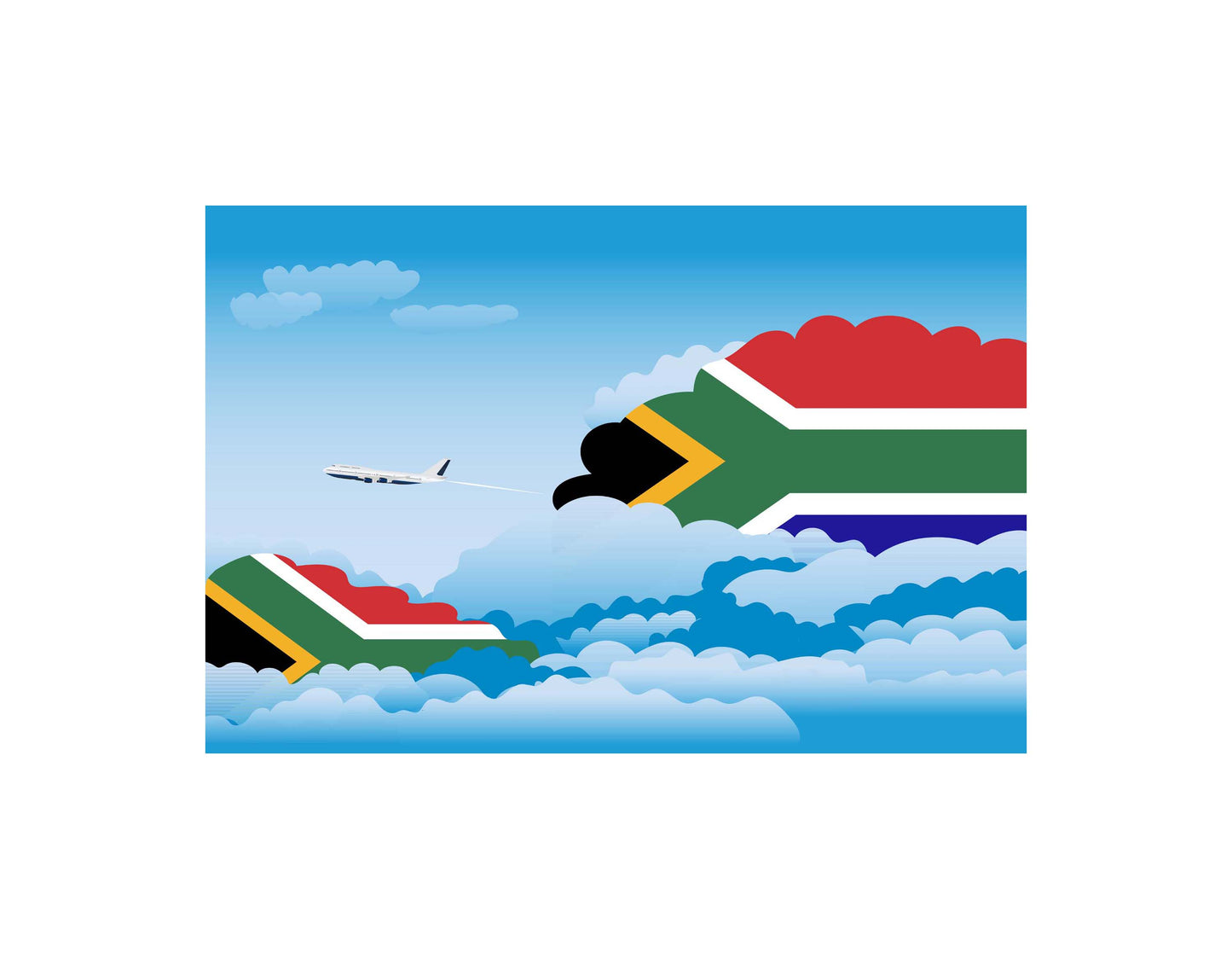 South Africa Airplane Day Clouds Vector Illustration | Travel & Aviation Sky Scene