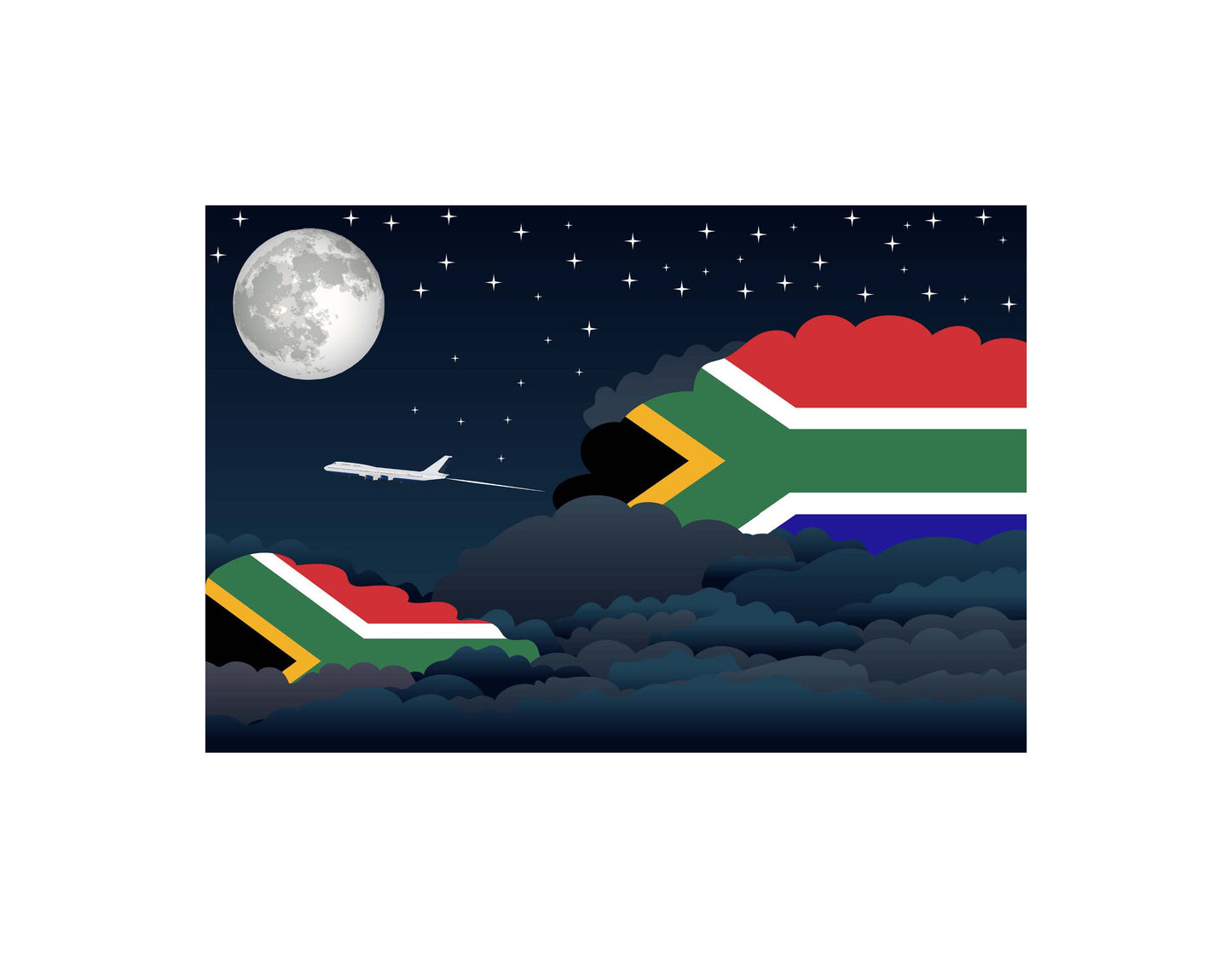 South Africa Airplane Night Clouds Vector Illustrations | Aviation Night Sky Collection