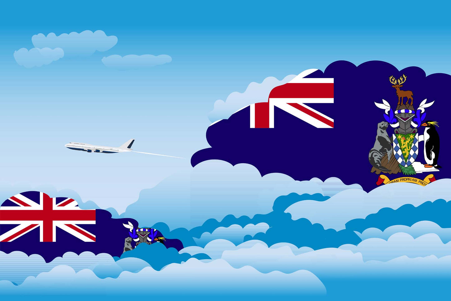 South Georgia and the South Sandwich Islands Airplane Day Clouds Vector Illustration | Travel & Aviation Sky Scene