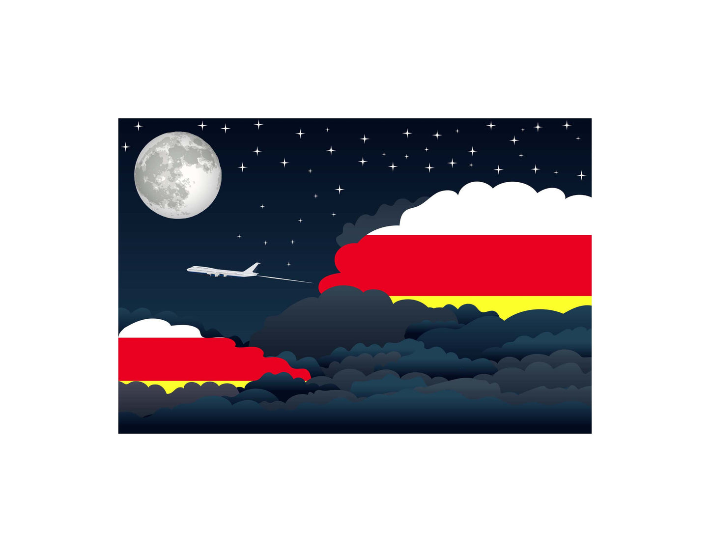 South Ossetia Airplane Night Clouds Vector Illustrations | Aviation Night Sky Collection